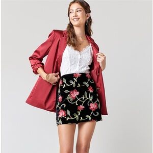 Trixxi Black Mini Skirt with Pink Floral Embroidery